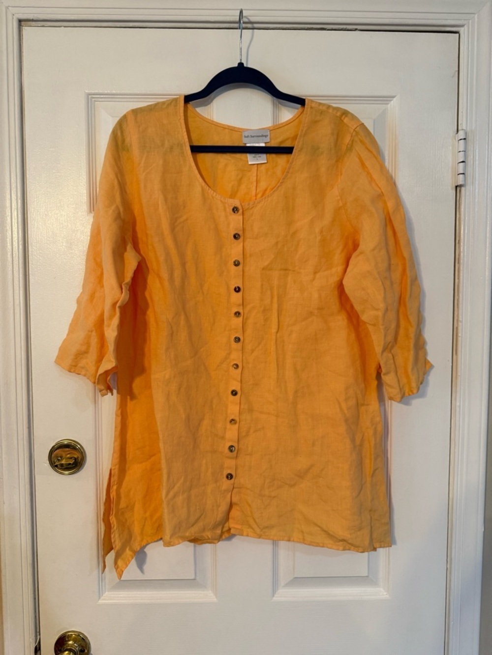 Lightweight Button-Front Tunic Top in Soft Orange 100% Linen